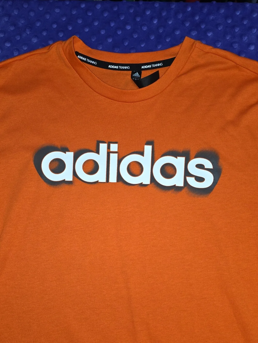 adidas Orange Short Sleeve Logo Tee with Shadow Print
